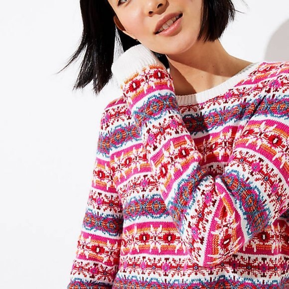 Multicolor LOFT Fair Isle Crew Neck Long Sleeve Pullover Knit Sweater (NWT) - Picture 3 of 5